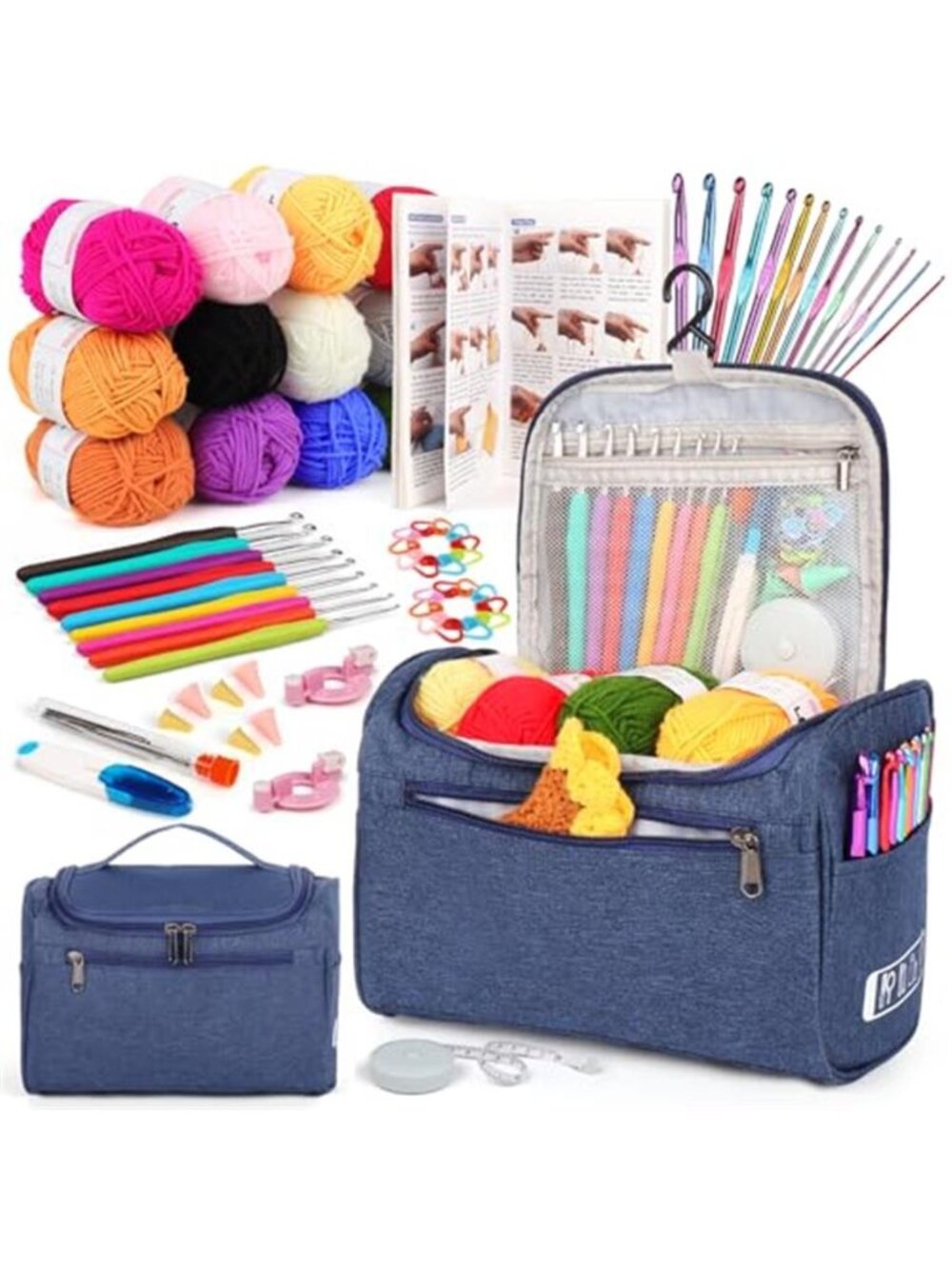Crochet Kit For Beginners Yarn Hooks Knitting Needles Tote Complete Craft Set